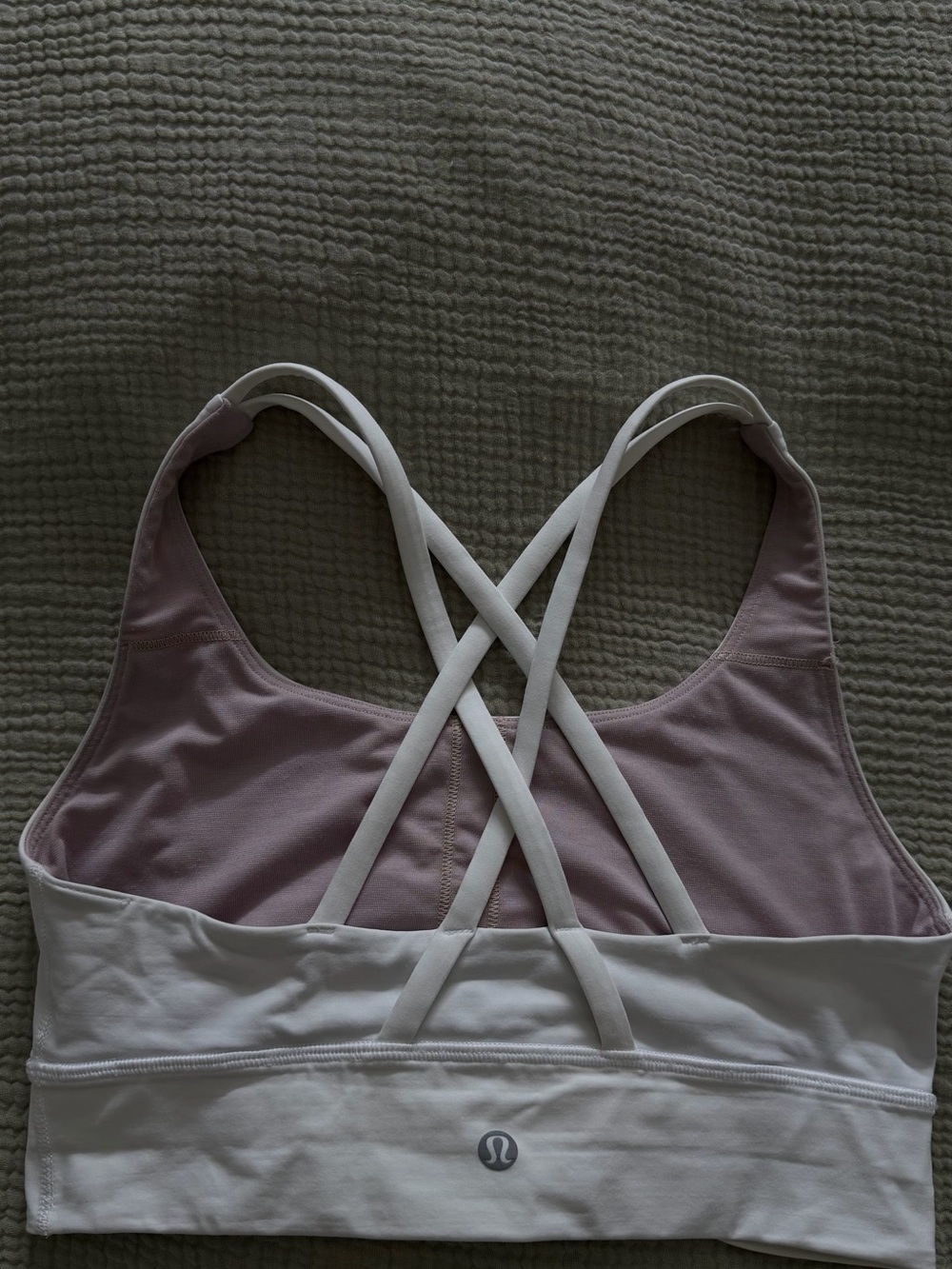 lululemon athletica Light Pink and White Crisscross Sports Bra